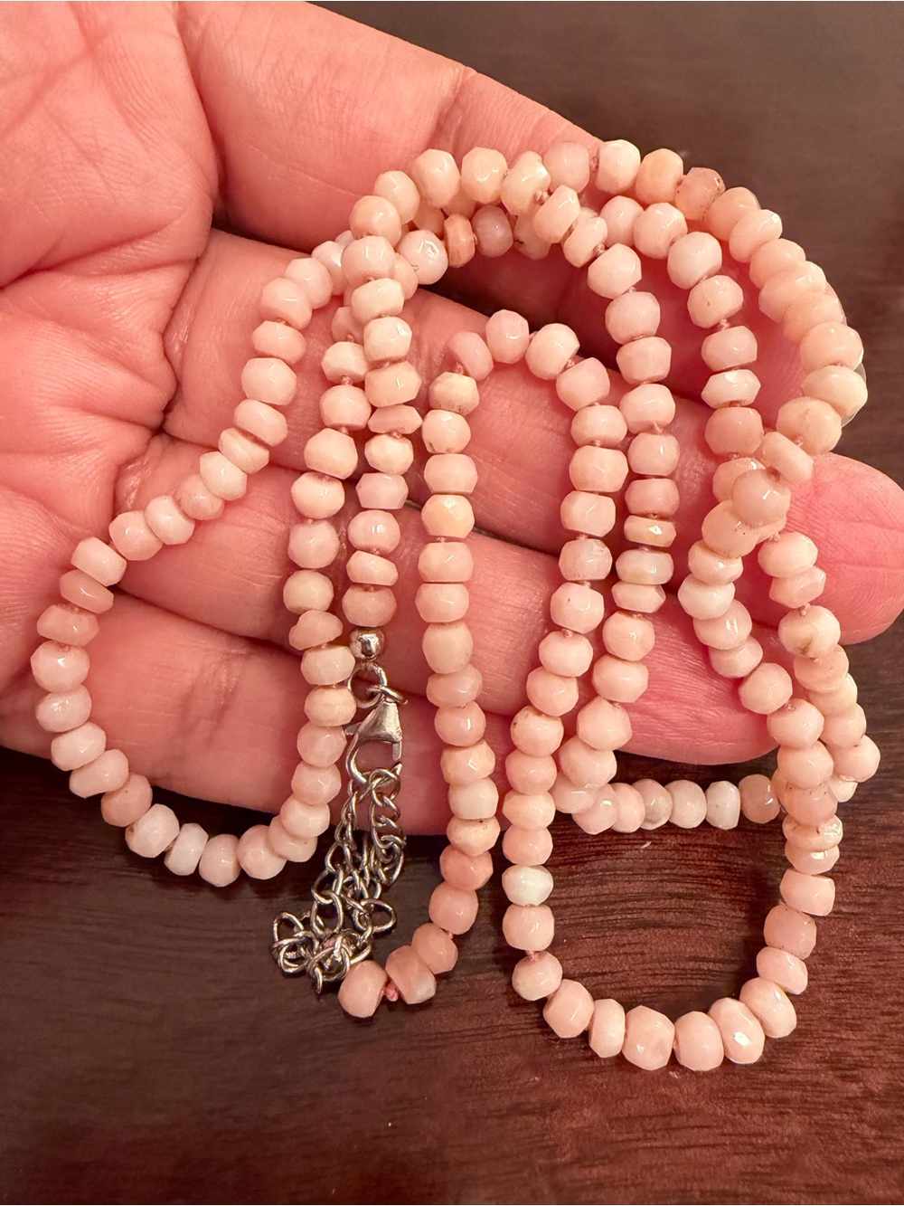 STERLING SILVER FACETED PINK OPAL necklace 28" length
